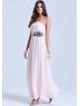Chiffon Strapless Beads Long Prom Dress 